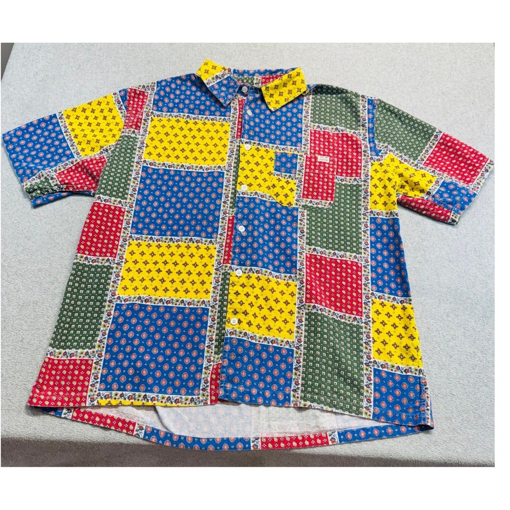 Urban Outfitters Mens XL Patchwork Bandana Shirt Short Sleeve Cotton Multicolor